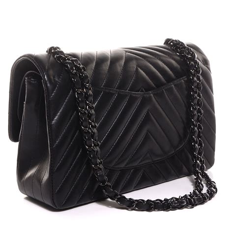 CHANEL Lambskin Chevron Medium Double Flap So Black.